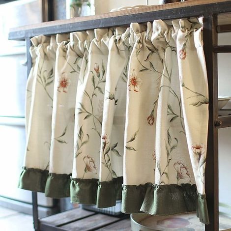 Coton lin brise-vent rideau motif Floral court rideau petite fenêtre décoration pour placard café 130x60cm (1/5)