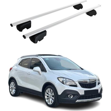 OMAC Dachtrager Quertrager für Opel Mokka I 2012-2016 Pre-FL – City Crash getestet – ISO PAS 11154:2006 – Abschliessbar – Max 75 kg – 2 Stangen Stahl Silber (1/5)