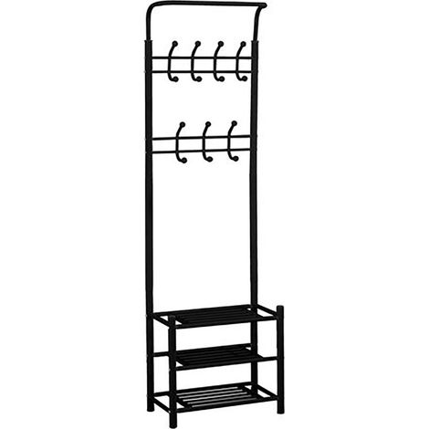 Porte-manteau à 2 niveaux de suspension et 3 étagères inférieures coloris noir - Longueur 51,5 x Hauteur 189 x Profondeur 30 cm (1/2)