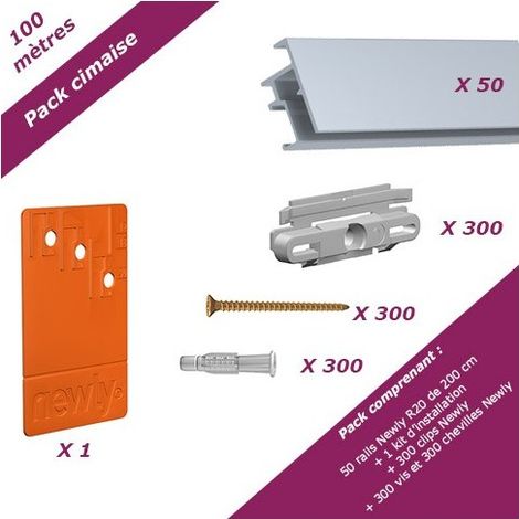 100 mètres Aluminium : Pack économique cimaise Newly R20 (rails et fixations) (1/5)