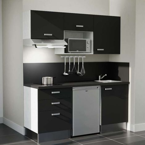 Kitchenette K20L-PT - 180 cm - plan stratifié, évier inox, électroménager inclus (1/5)