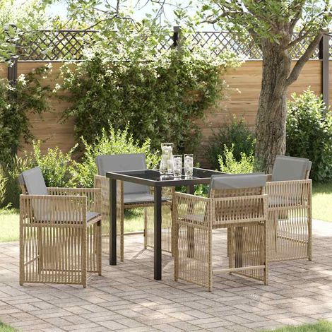 Ensemble de salle à manger pour jardin 5 pcs-Salon de jardin Beige polyrotin 824061 (1/5)