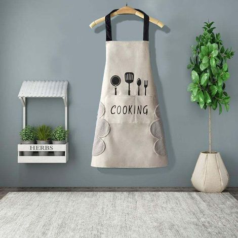 Grembiule da cucina da donna con tasche per asciugare le mani, ampia tasca, asciugatura mani, impermeabile per uso in forno - Crezuo