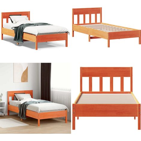Cadre de lit sans matelas cire marron 75x190 cm bois pin massif - Cadre De Lit - Lit En Bois - Lit Double - Meubles Chambre - Literie - Home & Living (1/5)