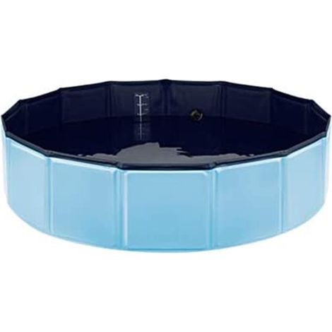 1 Piscine pour chien, 80x20 cm, PVC pliable, panneau bois, bouchon vidange, jardin camping (1/5)