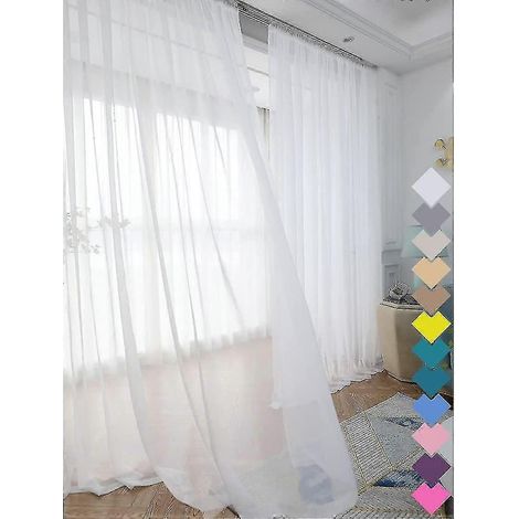 Rideaux blancs transparents longs (2 panneaux) 100 x 200 cm (1/5)