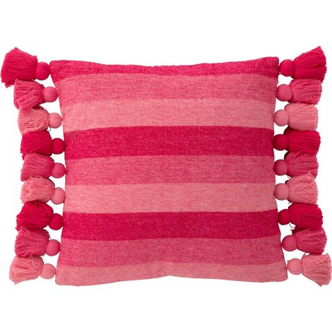 Coussin Déco à Pompons "Polly" 50x50cm Rose (1/3)