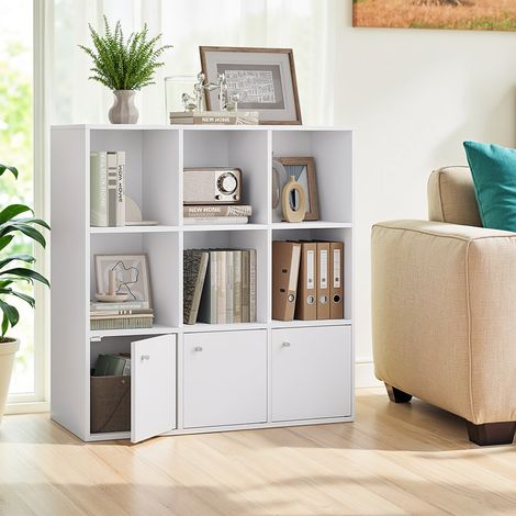 Bibliothèque de Rangement en Bois, Étagère de Présentation pour la Maison ou le Bureau, avec 3 Compartiments Fermés en Bas, Blanc (1/5)