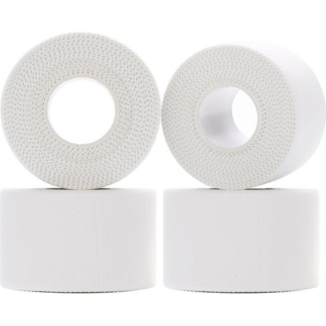 Lot de 4 rouleaux de bande de sport blanche (3,8 cm × 10 m), forte adhérence, facile à déchirer et douce pour la peau, parfaite pour le football, le volley-ball et tous les sports (1/5)