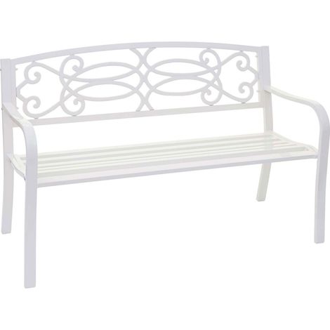 Banc de jardin HHG-698, banc du parc, 2 places, acier thermolaqué, blanc