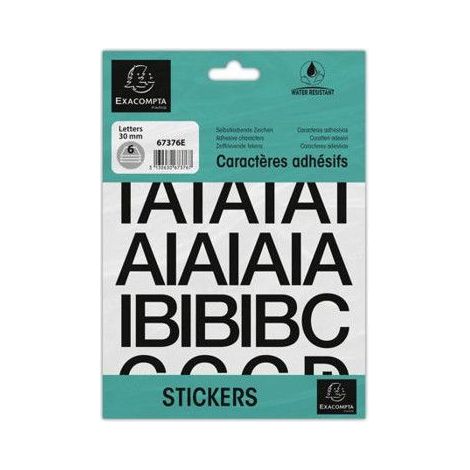 Lettres adhésives - Stickers - Noires - 30mm hauteur - 6 planches - A-Z + caractères spéciaux (1/2)