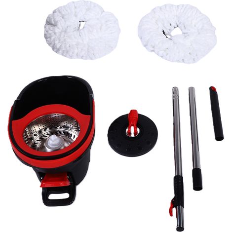 Ensemble balai et seau avec essorage automatique à pédale, rotation à 360°, microfibre, 2 lingettes de rechange, ajustable pour la maison et le bureau. (1/5)