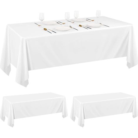 Lot de 2 nappes en Polyester Blanc 153 x 260 cm pour Tables rectangulaires de 1,8 m Housse de Table en Polyester résistant aux Taches et aux Plis, Nappe Lavable pour Mariage, réception, Banquet (1/5)