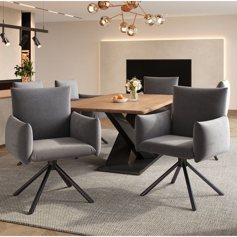 Set di 6 sedie da pranzo 60x60x88 cm in velluto grigio, girevoli, moderne FloraGrace (1/5)