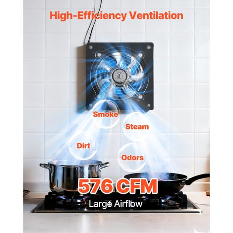 Ventilateur Extraction Mural 20,3 cm Ventilateur Extracteur 980 m³/h Extracteur d'Air pour Grenier, Garage, Sous-sol, Atelier, Cuisine, Faible Consommation 48 W, avec Variateur de Vitesse, Noir (1/5)