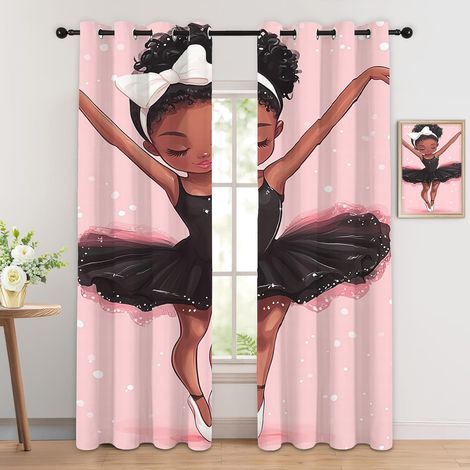 Rideau Occultant Ballerine - Décoration Ballerine, Rideau Thermique Motif Fille Danseuse Ballet, Lot de 2 Rideaux Opaque à Oeillets pour Fenetre Chambre Salon Chambre Enfant, 140x160 cm (LxH) - 2x L 1 (1/5)