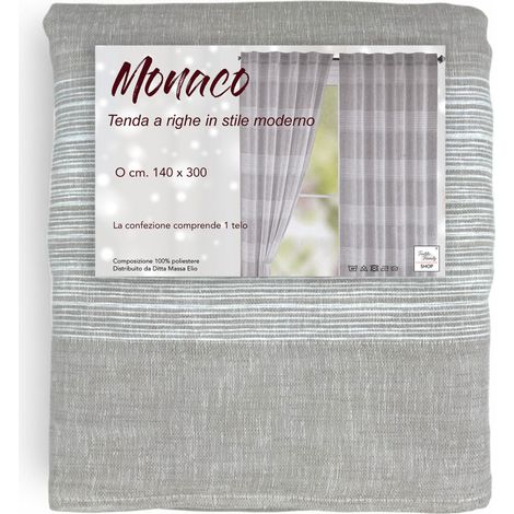 Tenda Monaco Beige - Pannello 140x300 cm Righe Moderne - Fettuccia Universale per Bastoni e Binari (1/5)