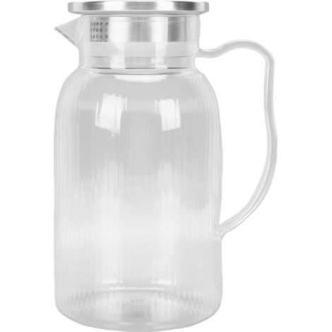 Brocca d'acqua in acrilico trasparente da 1500 ml con coperchio e manico, ideale per tè freddo, succhi di frutta e bevande fatte in casa. Resistente al calore e facile da pulire. (1/5)