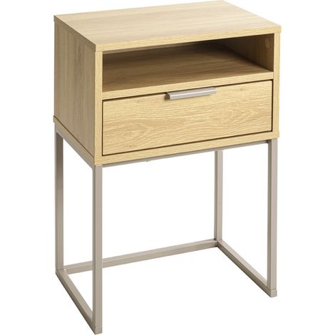 Table de Chevet Avec Tiroir "Malmö" 60cm Chêne & Beige (1/5)