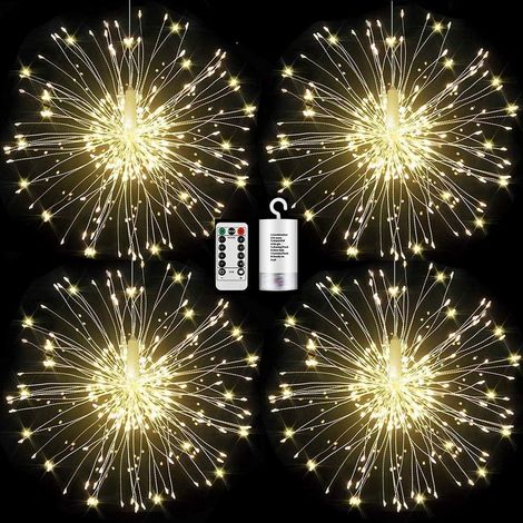 Guirlande Lumineuse LED - Fils Cuivre - Effet Feu D'Artifice - 120 Micro-LED - 8 Modes - Télécommande - Piles AA - Lot De 2 (1/5)