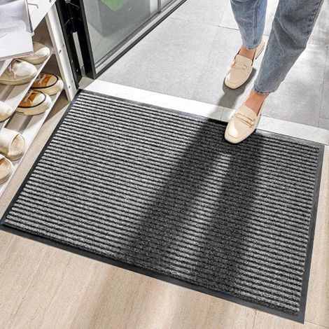 Alfombra para patio exterior, felpudo para interior y exterior, alfombra de entrada antideslizante y antipolvo, lavable, recortable, para pasillo o dormitorio - 50 x 80 cm, gris (1/5)