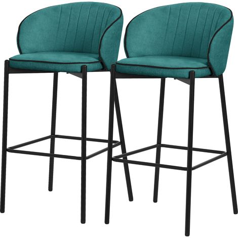 ML-Design Barhocker 2er Set Petrol mit Stoffbezug, 76 cm hoch, Gepolsterte Barstühle mit Stahlgestell, Küchenstühle mit Rückenlehne und Fußstütze, Tresenhocker Bistrohocker Thekenhocker Küchenhocker