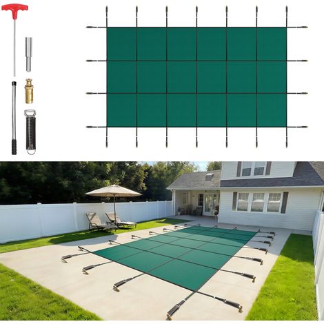 VEVOR Cubierta de Seguridad para Piscina Tamaño de Cubierta 5,5 x 9,8 m Cobertor para Piscina Rectangular Tamaño de Piscina 4,9 x 9 m Lona de Piscina para Piscinas Enterradas de Hogar Jardín Hotel (1/5)