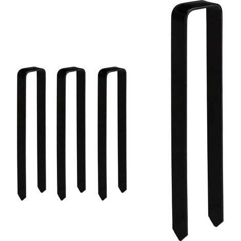 12x Picchetti, Fissaggio per Archi da Giardino per Rampicanti, Design a U, XXL, Acciaio, 30 x 6,5 x 2,5 cm, Nero