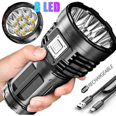 Hochleistungsfähige taktische Taschenlampe mit 8 LEDs und USB-wiederaufladbarem Akku