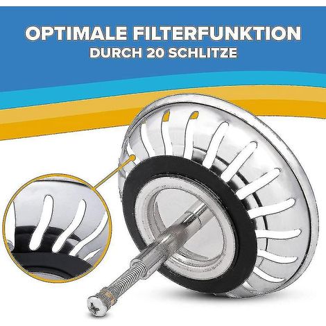 Blanco 79/82 mm verstellbarer Ersatz-Küchenspülensieb, aus rostfreiem Edelstahl mit Stöpselfunktion.
