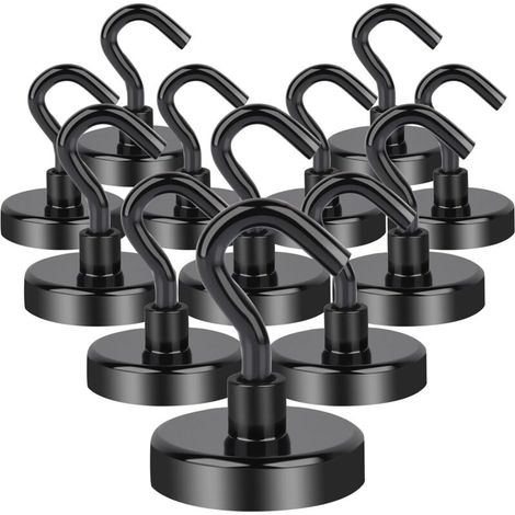 12 Pack 30kg Super Strong Neodymium Magnetic Hooks, 32mm Hook, No Drilling, Iron Door, Magnetic Hook for Kitchen, Camping, Locker, Office