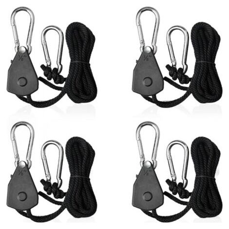 Lot de 4 tendeurs de corde à cliquet réglables avec crochet 1/8 Convient pour les spots suspendus (1/4)