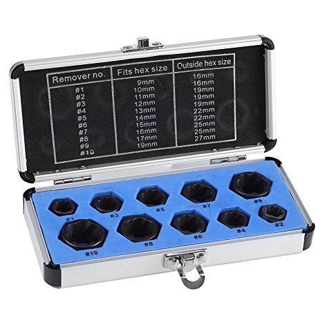 10pcs 9-19mm écrou Kit de solvant de boulon, Extracteur de Boulon Verrouillage, outil d'extraction de goujon brisé de tête de vis fixé avec le boîtier de rangement (1/5)