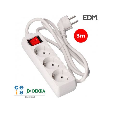 Regleta Enchufes 3 Tomas con Interruptor EDM 41043 Schuko (3 m)