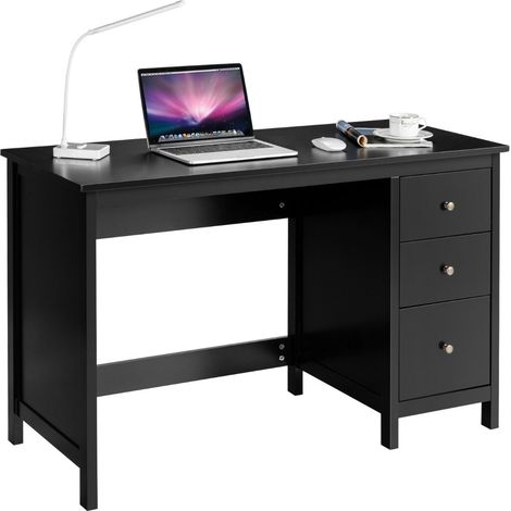 Scrivania per computer con 3 cassetti per casa studio ufficio, Tavolo per laptop con superficie spaziosa Nero (1/4)