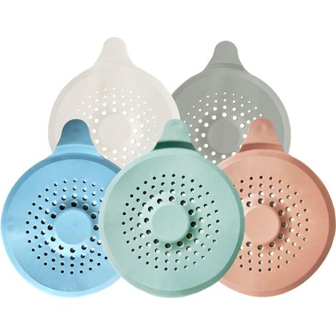 Lot de 5 attrape-cheveux en silicone avec ventouse puissante - Crépine et bouchon pour évier de salle de bain, baignoire et évier de cuisine