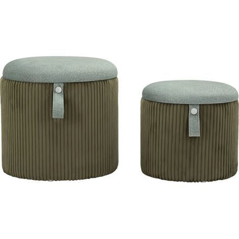 Set 2 Pouf Contenitori Imbottiti Verde Marrone per Salotto Camera