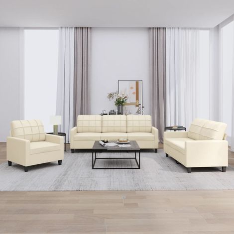 Vidaxl – Ensemble de canapés 3 pcs crème similicuir – Structure robuste en métal et contreplaqué – Confort optimal avec coussins rembourrés – Dimensions 198x77x80 cm