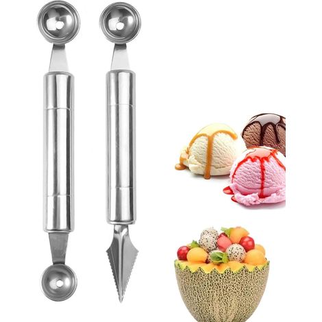 2-teiliger Wassermelonenausstecher, Eiskugelportionierer, multifunktionaler Wassermelonenschneider, Obstschnitzwerkzeug, multifunktionales Küchenutensil aus Edelstahl