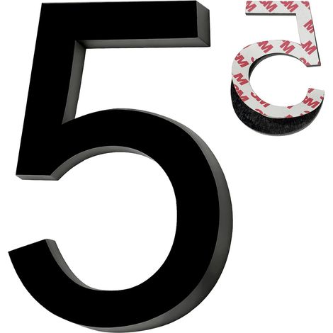 Un autocollant noir numéro 5, numéro de porte auto-adhésif, autocollant numéro de porte en acrylique, convient pour les bureaux, les boîtes aux lettres, les portes, les garages (5)