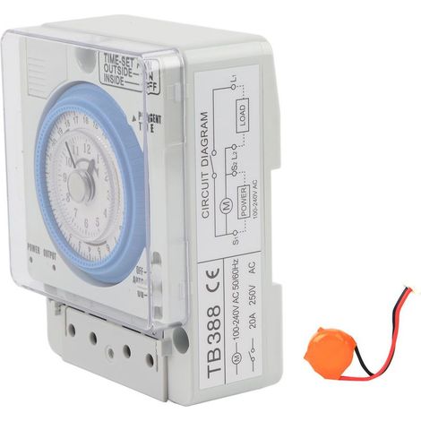 Minuterie mécanique TB388, 15 Minutes, 24 heures, relais de commutation AC250V 20A, sans panne de courant (1/5)