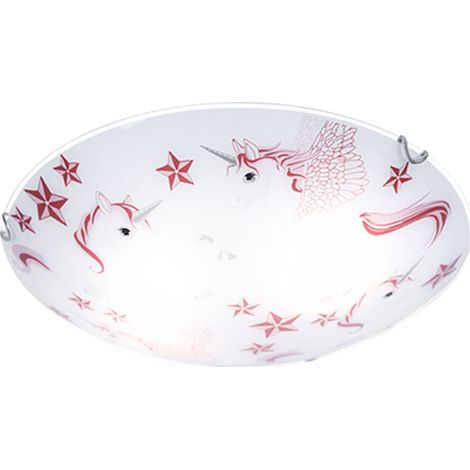 Plafonnier licorne chambre d'enfant lampe en verre rose blanc dans un ensemble comprenant des ampoules LED