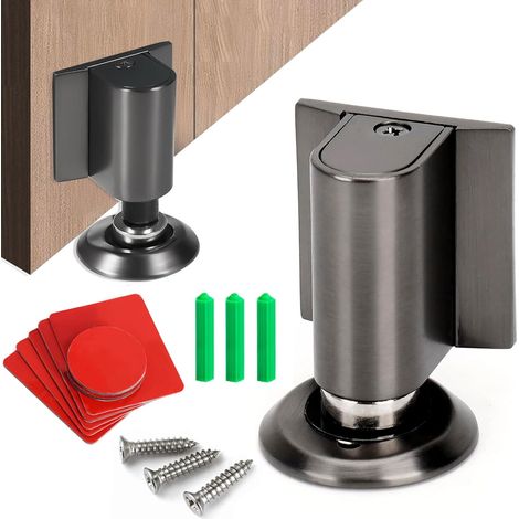 Butée de porte magnétique, butée de porte de sol en métal réglable, serrure de sol invisible réglable, butée de porte murale avec adhésif 3M et vis pour chambre et salle de bain. (1/5)