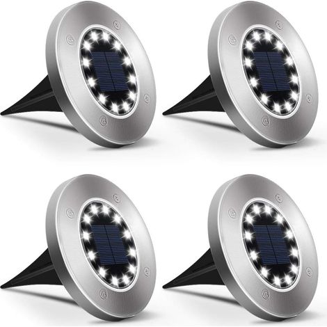 Lumière Solaire Extérieur 12 LEDs 4 pièces Lumières Solaires au Sol Lampes de Jardin Blanches Acier inoxydable étanche pour l'extérieur, jardin, terrasse, pelouse, cour, passerelle - blanc