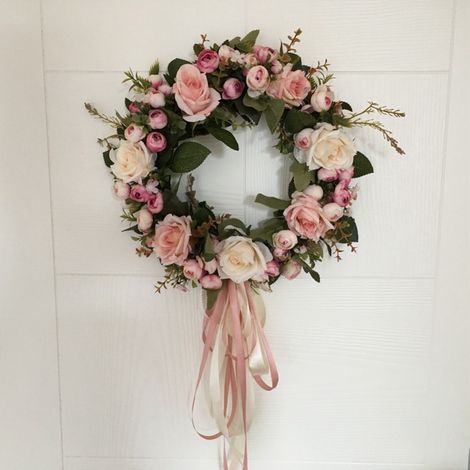 Couronne de roses artificielles à suspendre pour porte, mur, fenêtre, décoration de mariage, festival, vacances (40 cm) - 30