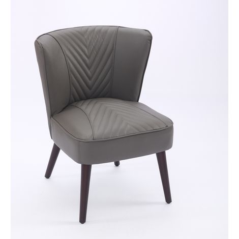Fauteuil lounge sans accoudoirs en cuir pleine fleur gris avec piétement bois massif en caoutchouc (1/5)