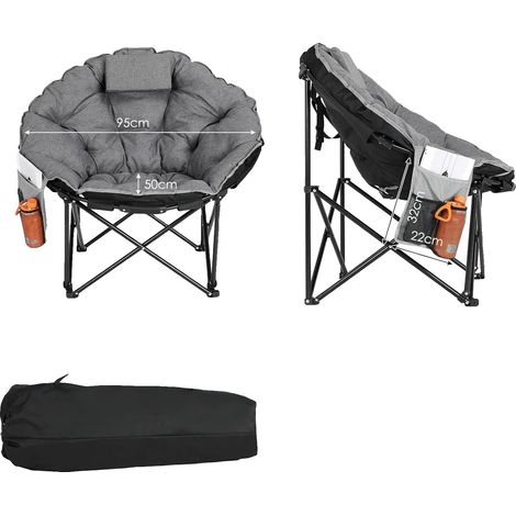 Silla de camping acolchada, plegable, color gris, 1 unidad. (1/2)