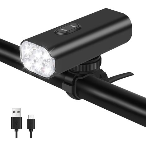 Faro anteriore per bicicletta a 6 LED luminosi - Lampada per bicicletta - Faro anteriore per bicicletta leggero da 2000 lumen - Faro anteriore per bicicletta ricaricabile tramite USB da 4800 mAh... (1/5)