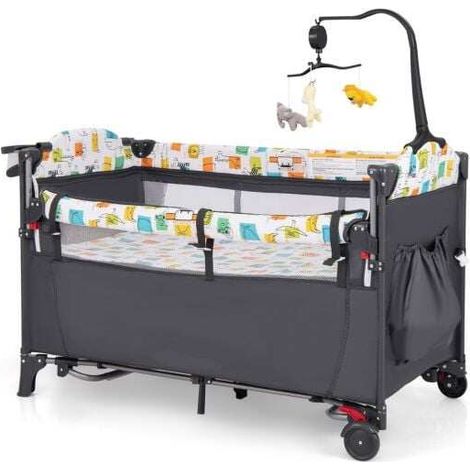 5-in-1 Convertible Baby Bed with Changing Table & Storage Bag Grey (1/5)