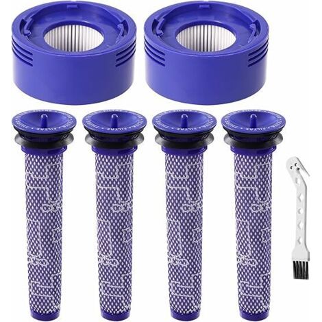 Kit de 6 filtres V7/V8 pour Dyson, comprenant 2 post-filtres HEPA, 4 pré-filtres et 1 brosse, compatible avec les aspirateurs sans fil Dyson V8/V7 Animal Absolute. Références : 965661-01 et 967478-01. (1/5)